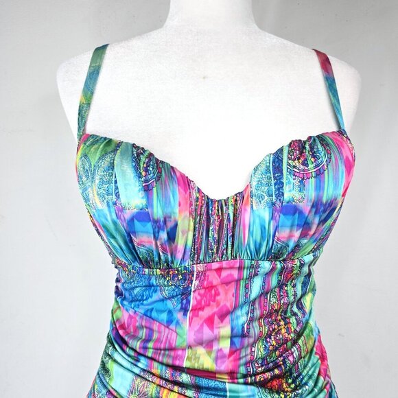 Profile by Gottex Jasmin Colorful Ruched Bandeau Tankini Top - Picture 2 of 11
